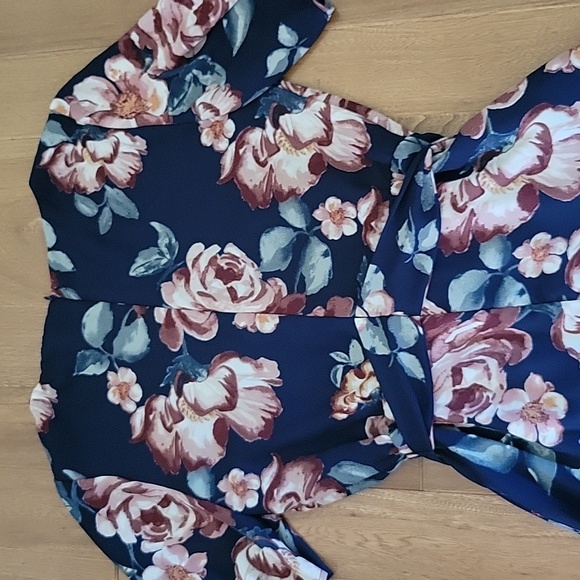 Charles Henry Flutter Sleeve Shift Dress Blue Pink Floral Tie Waist Small - Picture 7 of 11